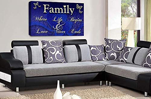 LR Family Love Quote Wall Art Picture Blue Cream Home Framed Canvas Panel Print Ready to Hang