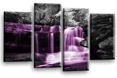 LR Waterfall Wall Art Picture Forrest Landscape Purple Black White Love Framed Split Wall Panel Print Ready to Hang