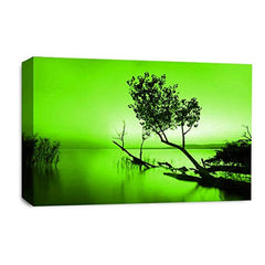 LR Seascape Wall Art Picture – Grey & Green Framed Canvas Print | Ready to Hang | Modern Wall Art for Living Room, Bedroom & Office