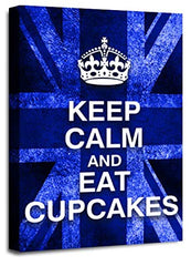 LR Keep Calm Wall Art Canvas Picture Eat Cupcakes Blue White Union Jack Home Framed Panel Print Ready to Hang