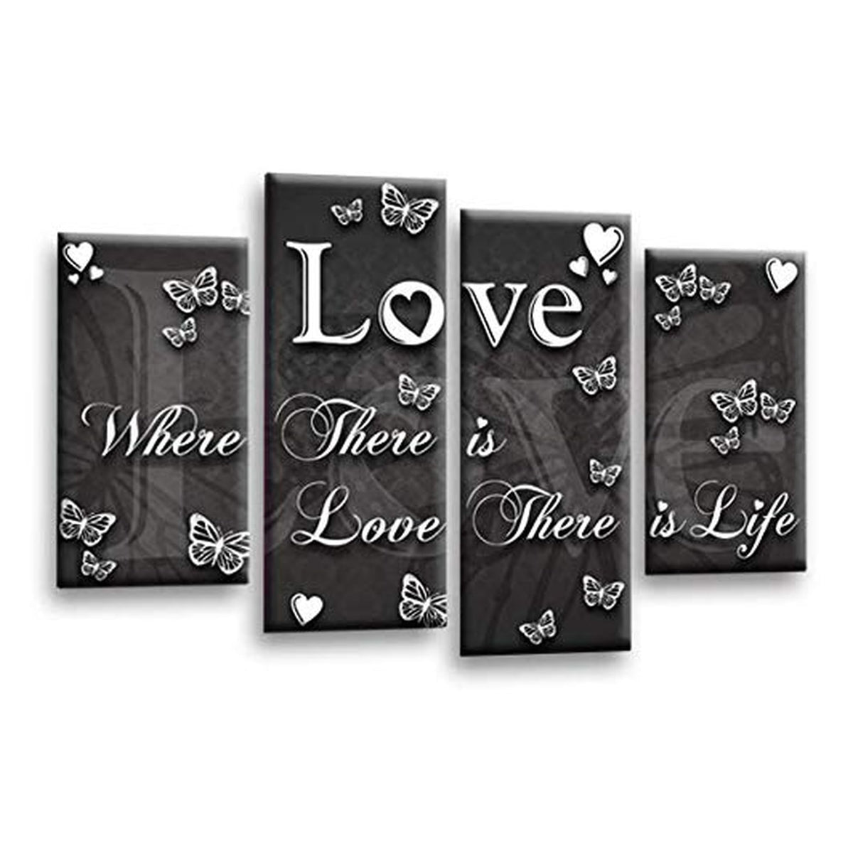LR Love Quote Wall Art Picture – Grey & White Framed 4 Panel Split Canvas Print | Ready to Hang | Modern Wall Art for Living Room, Bedroom & Office