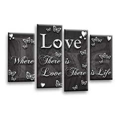 LR Love Quote Wall Art Picture – Grey & White Framed 4 Panel Split Canvas Print | Ready to Hang | Modern Wall Art for Living Room, Bedroom & Office