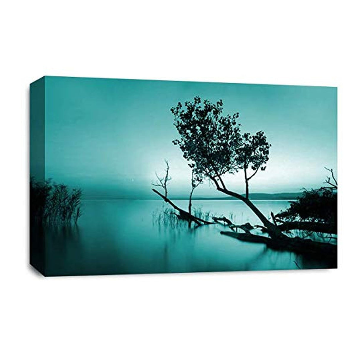 LR Seascape Wall Art Picture – Grey, Teal & Black Framed Canvas Print | Ready to Hang | Modern Wall Art for Living Room, Bedroom & Office