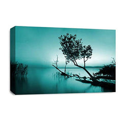 LR Seascape Wall Art Picture – Grey, Teal & Black Framed Canvas Print | Ready to Hang | Modern Wall Art for Living Room, Bedroom & Office
