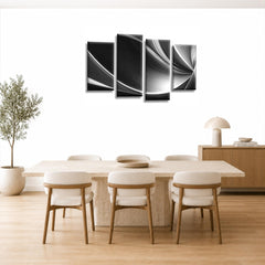 LR Grey Abstract Wall Art Picture – Black & White Modern Framed 4 Panel Split Canvas Print | Ready to Hang | Modern Wall Art for Living Room, Bedroom & Office