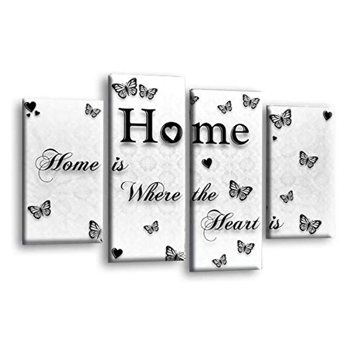 LR Love Wall Art Picture – Black & White Family Quote Framed 4 Panel Split Canvas Print | Ready to Hang | Modern Wall Art for Living Room, Bedroom & Office