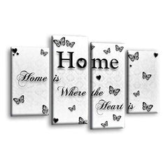 LR Love Wall Art Picture – Black & White Family Quote Framed 4 Panel Split Canvas Print | Ready to Hang | Modern Wall Art for Living Room, Bedroom & Office