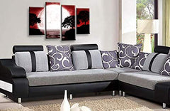 LR Landscape Canvas Wall Art Picture Black White Red Big Moon Lake Floral Framed Split Panel Canvas Print