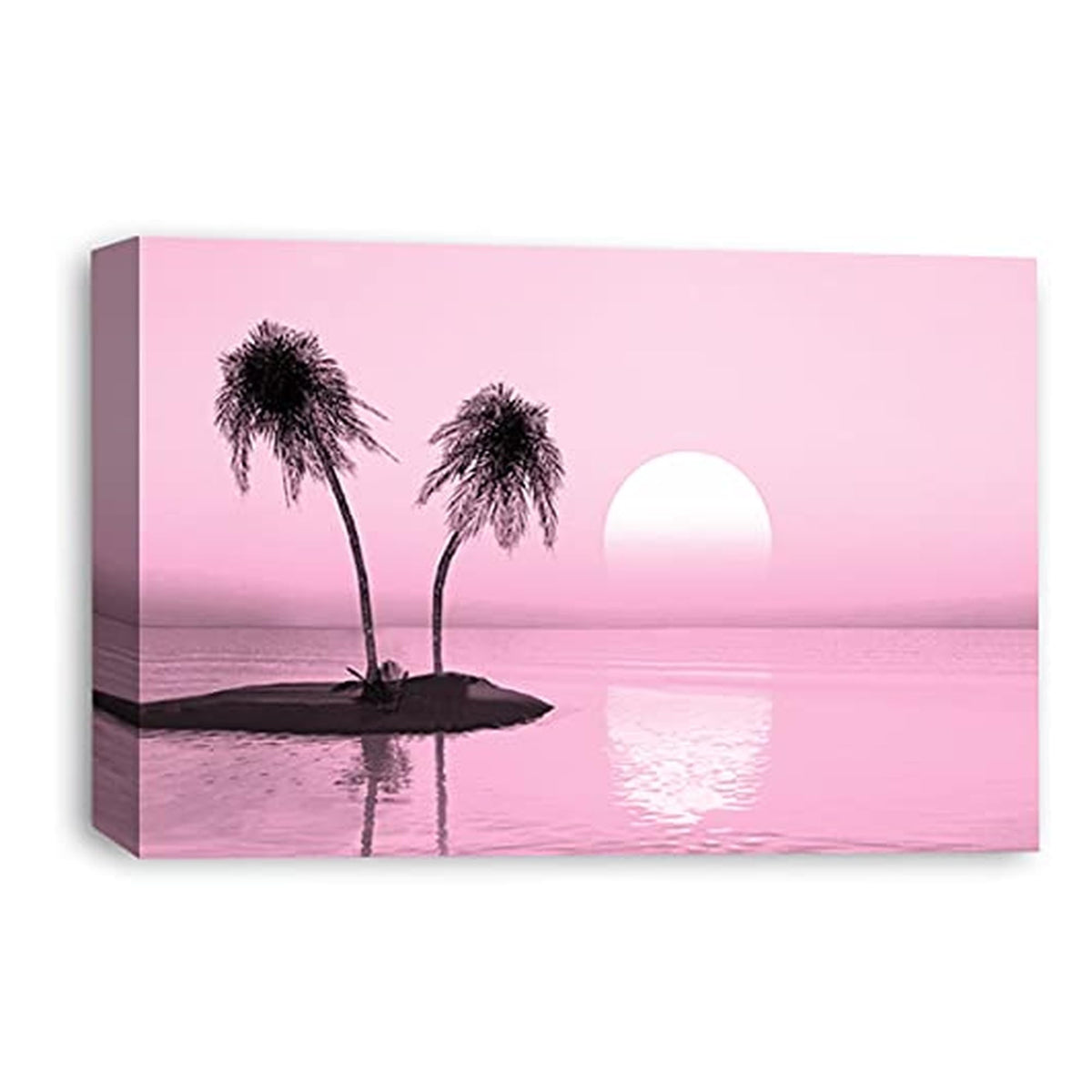 LR Sunset Beach Wall Art Picture – Pink Seascape Framed Canvas Print | Ready to Hang | Modern Wall Art for Living Room, Bedroom & Office