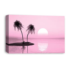 LR Sunset Beach Wall Art Picture – Pink Seascape Framed Canvas Print | Ready to Hang | Modern Wall Art for Living Room, Bedroom & Office