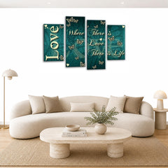 LR Love Quote Wall Art Picture – Teal & Cream Framed 4 Panel Split Canvas Print | Ready to Hang | Modern Wall Art for Living Room, Bedroom & Office