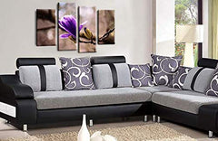 LR Floral Rose Wall Art Picture – Purple & Grey Framed 4 Panel Split Canvas Print | Ready to Hang | Modern Wall Art for Living Room, Bedroom & Office