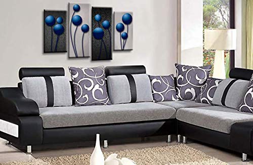 LR Blue Floral Rose Wall Art Picture Grey Abstract Flower Love Framed Split Panel Print Ready to Hang