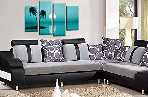 LR Sunset Beach Wall Art Picture Teal Palm Trees Island Framed Split Panel Canvas Ready to Hang