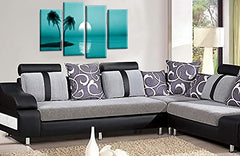 LR Sunset Beach Wall Art Picture Teal Palm Trees Island Framed Split Panel Canvas Ready to Hang