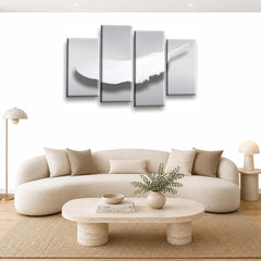 LR Abstract Grey Wall Art Picture – White Modern Framed 4 Panel Split Canvas Print | Ready to Hang | Modern Wall Art for Living Room, Bedroom & Office