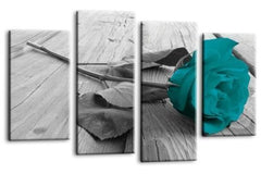 LR Teal Rose Floral Wall Art Picture Flower Split Panel Canvas Framed Print Home Ready to Hang