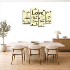 LR Love Quote Wall Art Picture – Cream & Brown Framed 4 Panel Split Canvas Print | Ready to Hang | Modern Wall Art for Living Room, Bedroom & Office