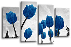 LR Floral Rose Tulip Wall Art Picture Flower Grey Blue Framed Split Print Ready to Hang