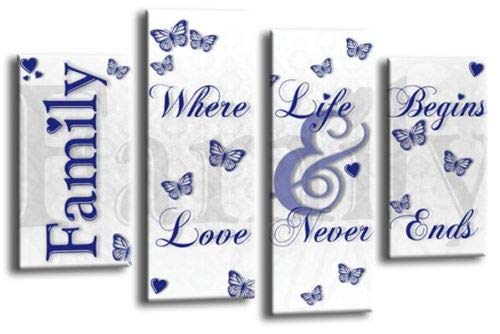 LR Family Love Quote Wall Art Picture Blue White Framed Split Panel Print Ready to Hang