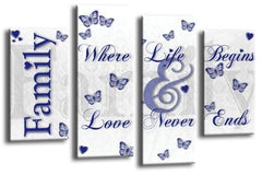 LR Family Love Quote Wall Art Picture Blue White Framed Split Panel Print Ready to Hang