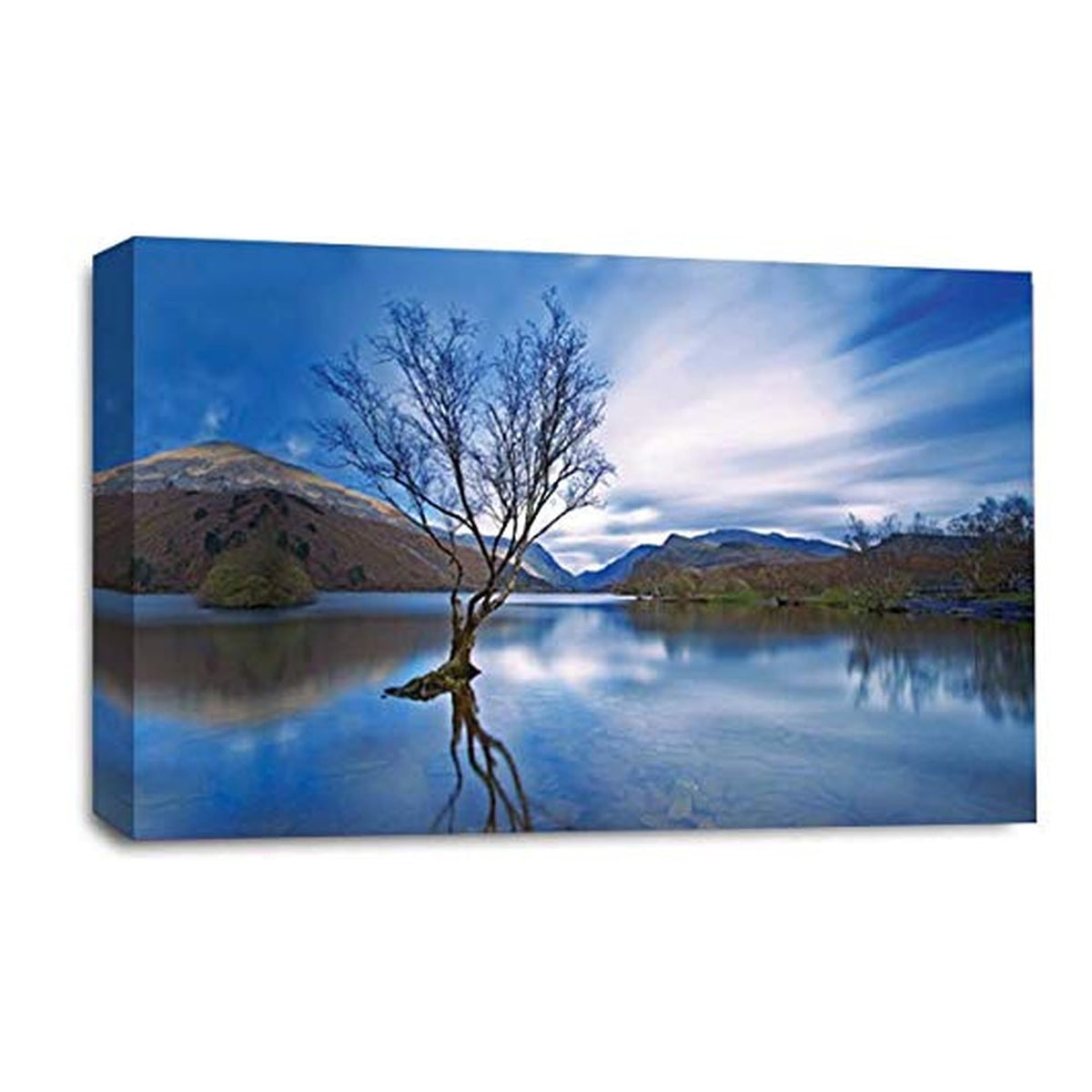 LR Landscape Sunset Wall Art Picture – Blue & Cream Seascape Framed Canvas Print | Ready to Hang | Modern Wall Art for Living Room, Bedroom & Office