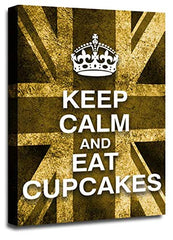 LR Keep Calm Wall Art Canvas Picture Eat Cupcakes Brown Cream Union Jack Home Framed Panel Print Ready to Hang