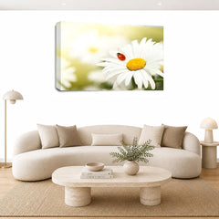 LR Floral Wall Art Picture – Yellow & White Poppy Framed Canvas Print | Ready to Hang | Modern Wall Art for Living Room, Bedroom & Office