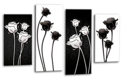 LR Floral Rose Canvas Art Picture Black White Grey Flower Love Home Split Panel Print