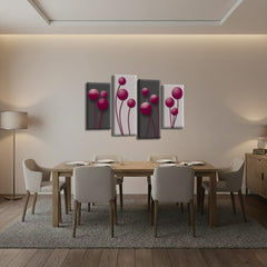 LR Floral Wall Art Picture – Purple & Grey Framed 4 Panel Split Canvas Print | Ready to Hang | Modern Wall Art for Living Room, Bedroom & Office