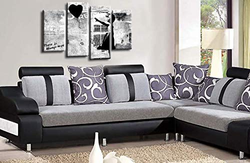 LR Banksy Heart Art Print Black Grey Balloon Girl Framed Canvas Split Wall Picture Ready to Hang