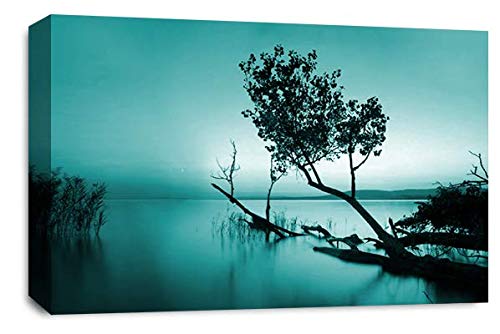 LR Seascape Wall Art Picture Teal Grey Black Sunset Landscape Framed Canvas Ready to Hang