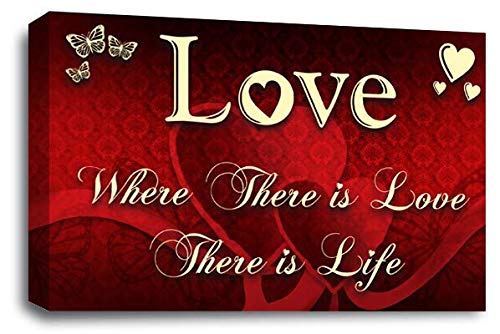 LR Love Quote Wall Art Canvas Red Cream Framed Home Family Picture Print Ready to Hang