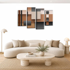 LR Grey Abstract Wall Art Picture – Cream Modern Framed 4 Panel Split Canvas Print | Ready to Hang | Modern Wall Art for Living Room, Bedroom & Office
