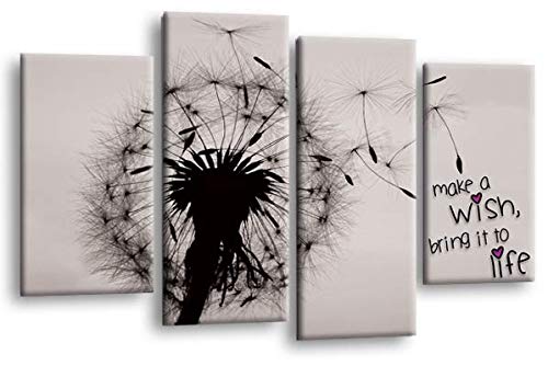 LR Abstract Floral Wall Art Picture Make a Wish Quote Grey Framed Split Canvas Print Ready to Hang