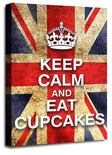 LR Keep Calm Wall Art Canvas Picture Eat Cupcakes Red White Blue Union Jack Home Framed Panel Print Ready to Hang