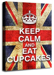 LR Keep Calm Wall Art Canvas Picture Eat Cupcakes Red White Blue Union Jack Home Framed Panel Print Ready to Hang