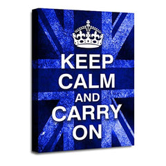 LR Keep Calm Wall Art Picture – Blue & White Typography Framed Canvas Print | Ready to Hang | Modern Wall Art for Living Room, Bedroom & Office