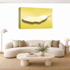 LR Abstract Feather Wall Art Picture – Yellow & White Modern Framed Canvas Print | Ready to Hang | Modern Wall Art for Living Room, Bedroom & Office