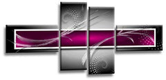 LR Abstract Wall Art Canvas Picture Purple Black White Squares Large Home Split Panel Print Ready to Hang
