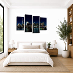 LR New York Skyline Wall Art Picture Framed 4 Panel Split Canvas Print | Ready to Hang | Modern Wall Art for Living Room, Bedroom & Office