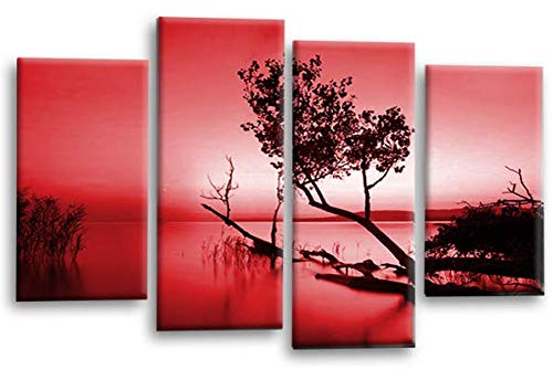 LR Sunset Landscape Canvas Art Picture Red Brown Grey Abstract Lake Floral Home Split Panel Print