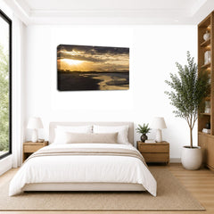 LR Sunset Beach Wall Art Picture – Seascape Framed Canvas Print | Ready to Hang | Modern Wall Art for Living Room, Bedroom & Office
