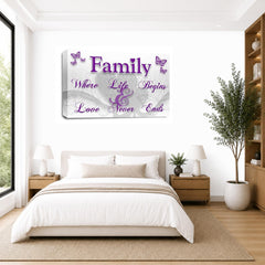LR Family Love Quote Wall Art Picture – Purple & White Framed Canvas Print | Ready to Hang | Modern Wall Art for Living Room, Bedroom & Office