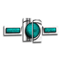 LR Abstract Stripes Wall Art Picture – Grey & Teal Modern Framed 4 Panel Split Canvas Print | Ready to Hang | Modern Wall Art for Living Room, Bedroom & Office