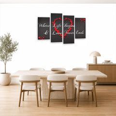 LR Love Quote Wall Art Picture – Grey & Red Framed 4 Panel Split Canvas Print | Ready to Hang | Modern Wall Art for Living Room, Bedroom & Office