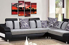 LR Elephant Sunset Canvas Art Picture Red Orange Black Africa Animal Home Split Wall Panel Print