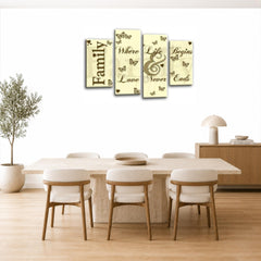 LR Family Love Quote Wall Art Picture – Cream & Brown Framed 4 Panel Split Canvas Print | Ready to Hang | Modern Wall Art for Living Room, Bedroom & Office