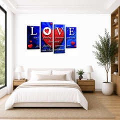 LR Love Quote Wall Art Picture – Red & Blue Framed 4 Panel Split Canvas Print | Ready to Hang | Modern Wall Art for Living Room, Bedroom & Office