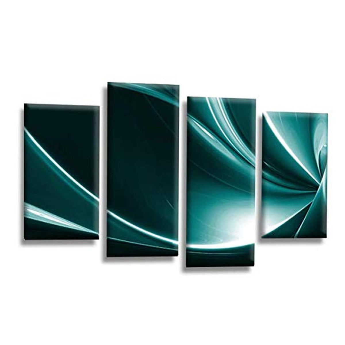 LR Abstract Wall Art Picture – Teal, Black & White Modern Framed 4 Panel Split Canvas Print | Ready to Hang | Modern Wall Art for Living Room, Bedroom & Office